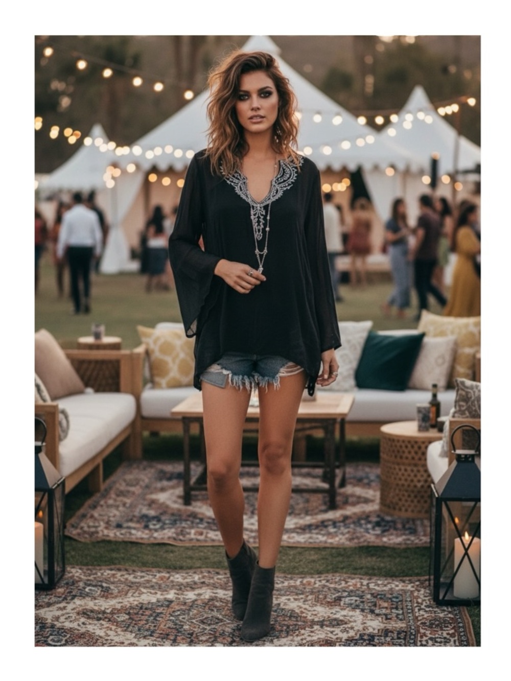 new Chaudry ❃ Viscose Sequin Embellished V Neck Caftan Top ❃ Swim Cover ❃ Black